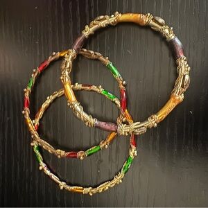 Colorful metal Bamboo-Inspired Bangle Set